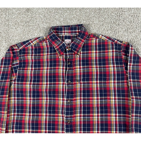 Brooks Brothers Shirt Men Large Red Blue Plaid Long Sleeve Button Up Regular Fit - Picture 2 of 10